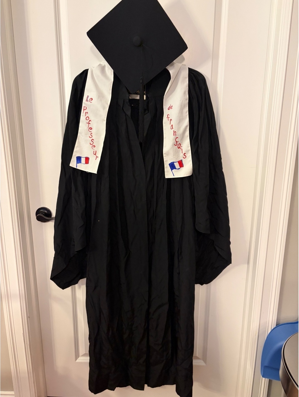 Black Graduation Gown with French Professor Stole and Cap